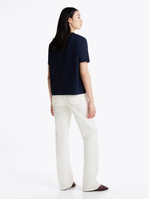 t-shirt relaxed fit con bandierina blu da donne tommy hilfiger