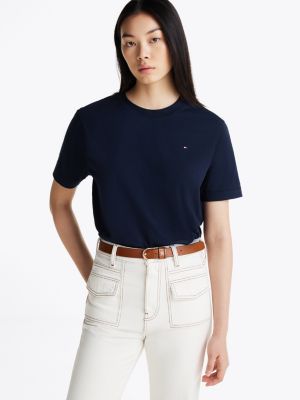 blue relaxed fit t-shirt met ronde hals en vlag voor dames - tommy hilfiger