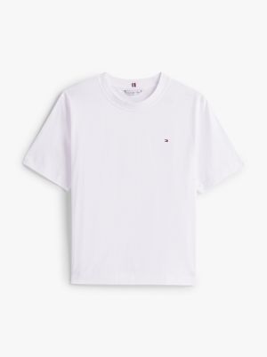 wit relaxed fit t-shirt met ronde hals en vlag voor dames - tommy hilfiger