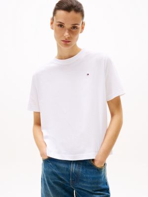 wit relaxed fit t-shirt met ronde hals en vlag voor dames - tommy hilfiger