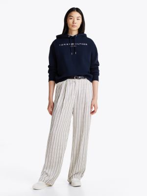 blue logo fleece drawstring hoody for women tommy hilfiger