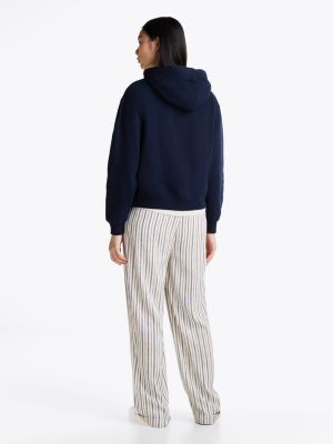 blue logo fleece drawstring hoody for women tommy hilfiger