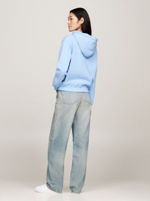 blue logo fleece drawstring hoody for women tommy hilfiger