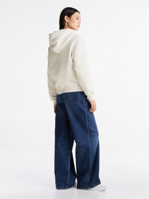 white logo fleece drawstring hoody for women tommy hilfiger