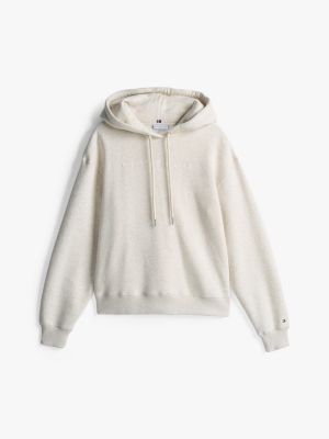 felpa con cappuccio e logo ricamato bianco da donne tommy hilfiger