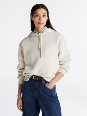 white logo embroidery drawstring hoody for women tommy hilfiger