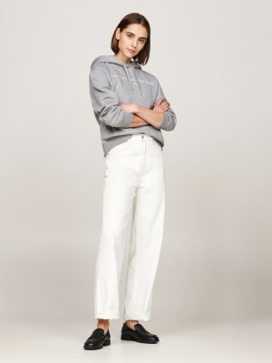 sweat à capuche à cordon de serrage gris pour femmes tommy hilfiger