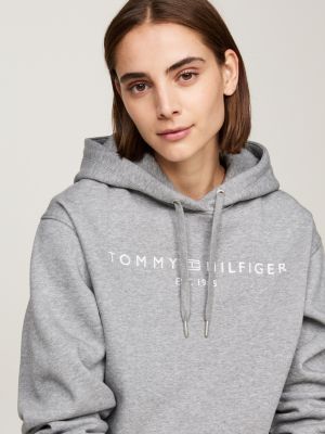 felpa con cappuccio e logo ricamato grigio da donne tommy hilfiger