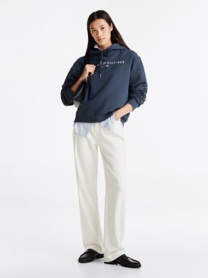niebieski dzianinowa bluza z kapturem na troczki dla kobiety - tommy hilfiger