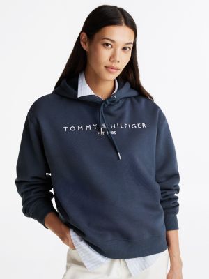 blue logo embroidery drawstring hoody for women tommy hilfiger