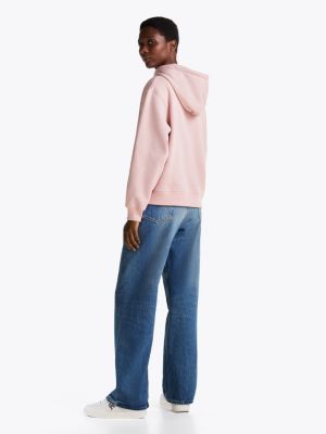 pink logo fleece drawstring hoody for women tommy hilfiger