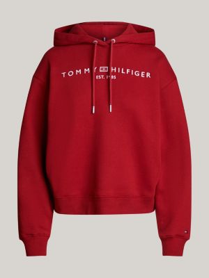 red logo embroidery drawstring hoody for women tommy hilfiger