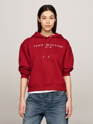 red kapuzensweatshirt mit logo-stickerei für damen - tommy hilfiger