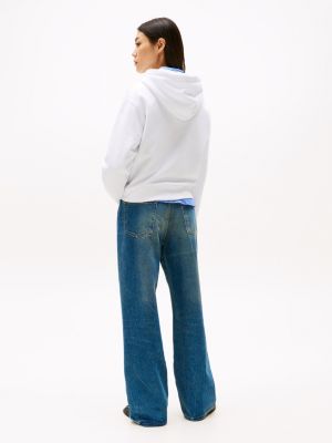 white logo fleece drawstring hoody for women tommy hilfiger