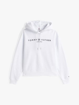 felpa con cappuccio e logo ricamato bianco da donne tommy hilfiger