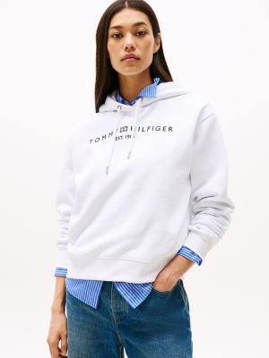 white logo embroidery drawstring hoody for women tommy hilfiger