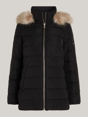 veste en duvet à capuche avec fausse fourrure noir pour femmes tommy hilfiger