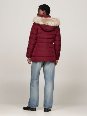 purple faux fur hooded down jacket for women tommy hilfiger