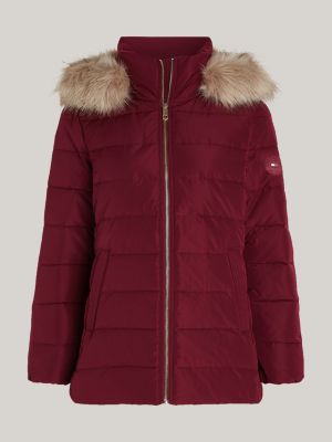 purple faux fur hooded down jacket for women tommy hilfiger