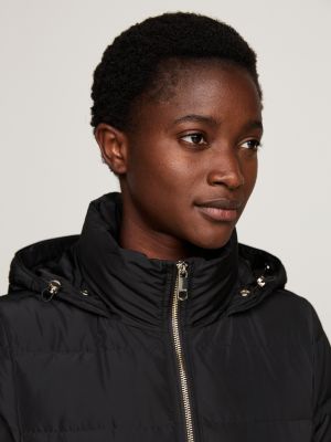 manteau long en duvet à capuche noir pour femmes tommy hilfiger