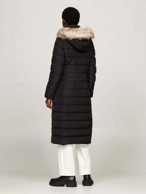 manteau long en duvet à capuche noir pour femmes tommy hilfiger