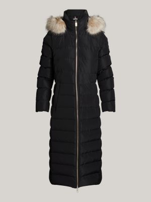 manteau long en duvet à capuche noir pour femmes tommy hilfiger