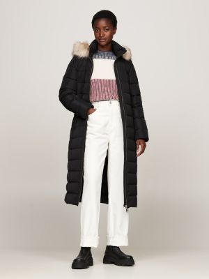 manteau long en duvet à capuche black pour femmes tommy hilfiger