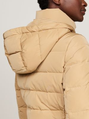 manteau long en duvet à capuche beige pour femmes tommy hilfiger