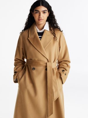 khaki zweireihiger mantel mit hohem wollanteil für damen - tommy hilfiger