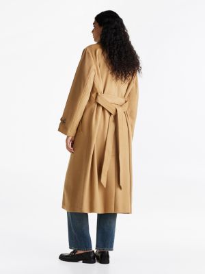 khaki wool blend double breasted coat for women tommy hilfiger