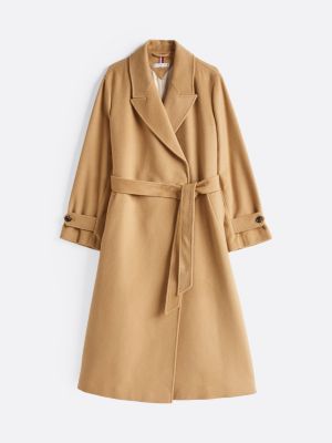 khaki wool blend double breasted coat for women tommy hilfiger