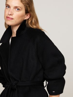 manteau ceinturé double face à logo tamponné noir pour femmes tommy hilfiger