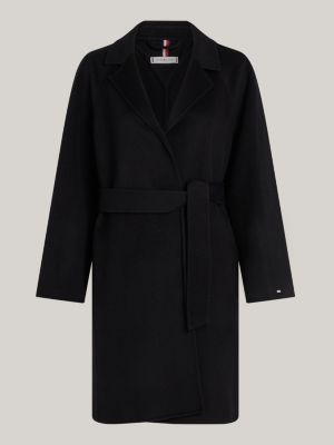 black double faced wool blend belted coat for women tommy hilfiger