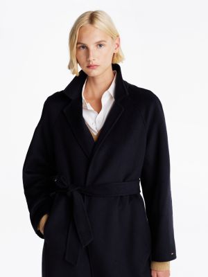 cappotto double face con cintura e logo blu da donne tommy hilfiger