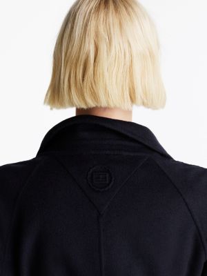 blau double face-mantel mit gürtel und logo für damen - tommy hilfiger