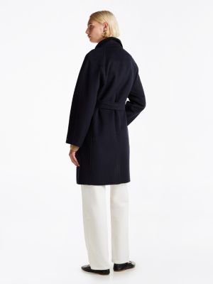 cappotto double face con cintura e logo blu da donne tommy hilfiger