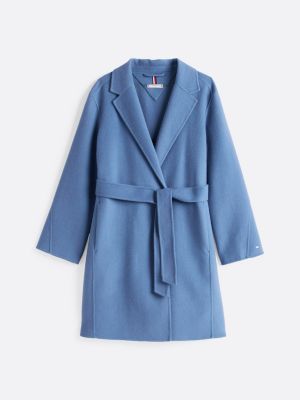 manteau ceinturé double face à logo tamponné bleu pour femmes tommy hilfiger