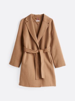 brown double faced wool blend belted coat for women tommy hilfiger