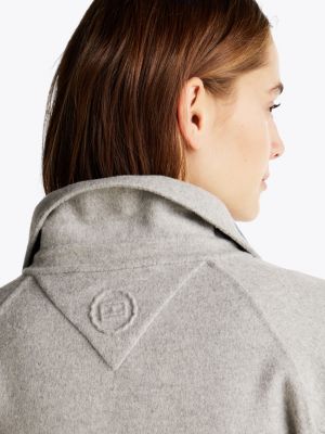 manteau ceinturé double face à logo tamponné gris pour femmes tommy hilfiger