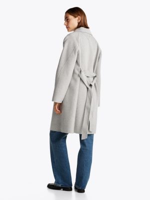 grey double faced wool blend belted coat for women tommy hilfiger