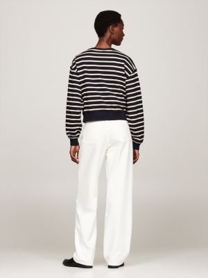 white shoulder button crew neck sweatshirt for women tommy hilfiger