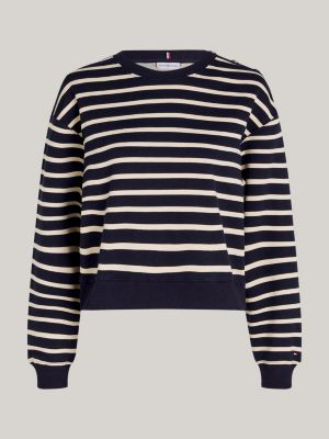 white shoulder button crew neck sweatshirt for women tommy hilfiger