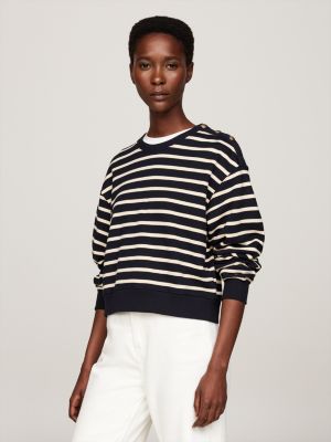 white shoulder button crew neck sweatshirt for women tommy hilfiger