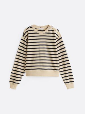 blue shoulder button crew neck sweatshirt for women tommy hilfiger