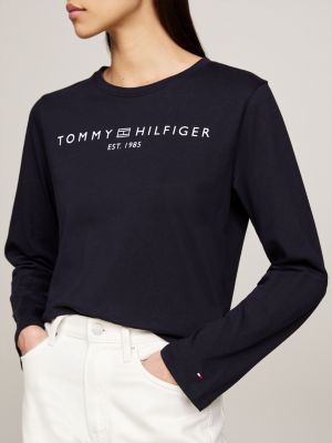 blue logo long sleeve crew neck t-shirt for women tommy hilfiger