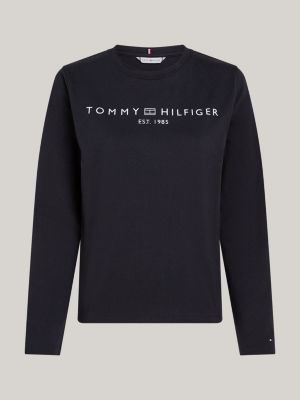 blue logo long sleeve crew neck t-shirt for women tommy hilfiger