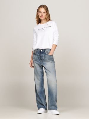 t-shirt a maniche lunghe con logo bianco da donne tommy hilfiger