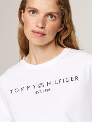 t-shirt a maniche lunghe con logo bianco da donne tommy hilfiger