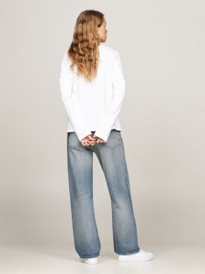weiß langarmshirt mit rundhalsausschnitt und logo für damen - tommy hilfiger