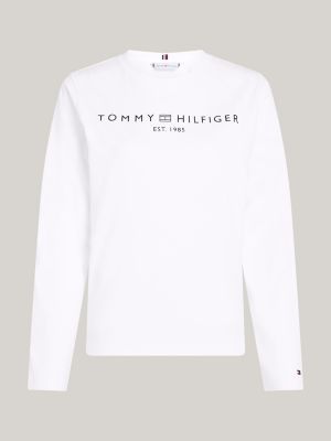 t-shirt a maniche lunghe con logo bianco da donne tommy hilfiger